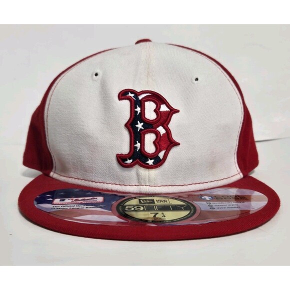 Boston Red Sox B Logo American Flag Hat On-Field Cool Base Fitted 7 1/4 Made USA - Picture 1 of 6